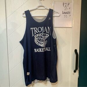Saxon Athletic Navy Blue Trojan Basketball Reversible Mesh Jersey Tank Top XL